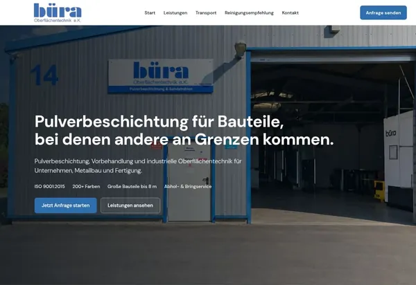 Website von büra Oberflächentechnik