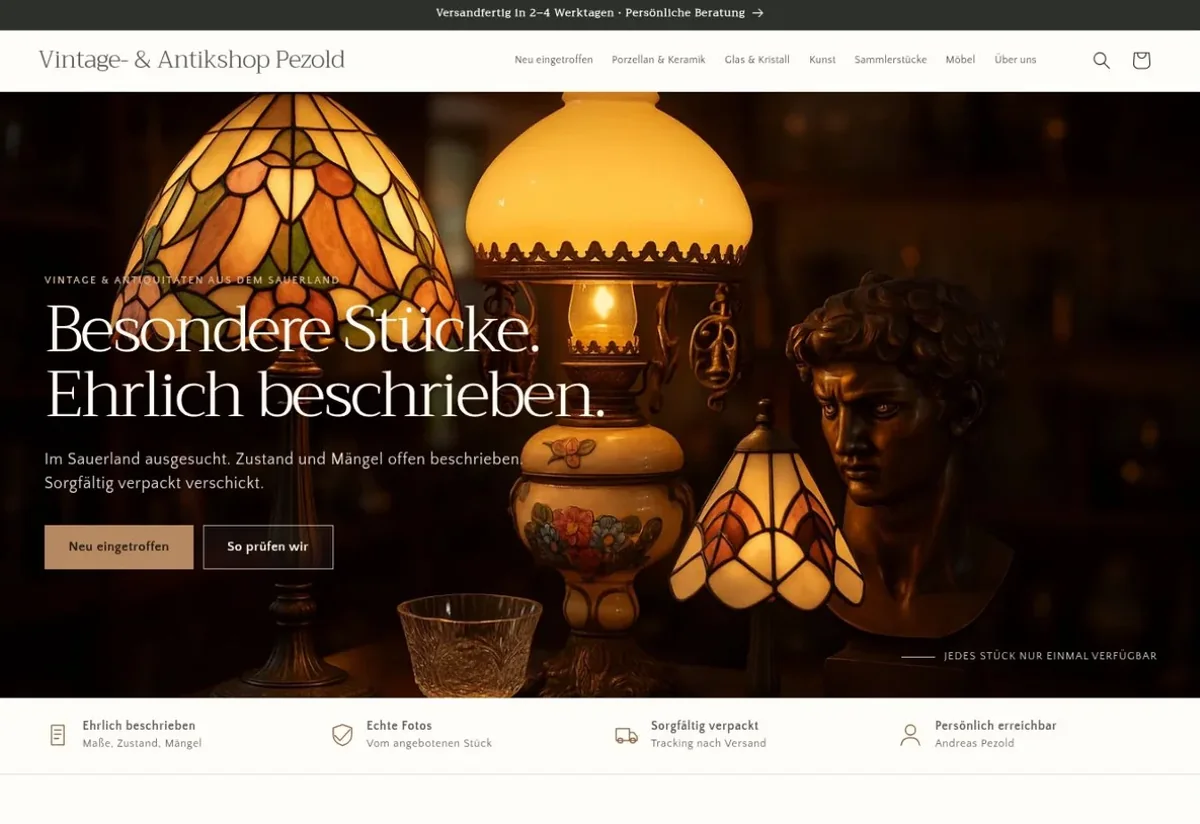 Website von Vintage & Antikshop Pezold
